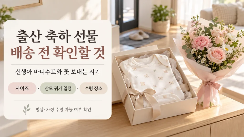 출산 축하 선물 배송 전 확인할 것, 신생아 바디수트와 꽃 보내는 시기
