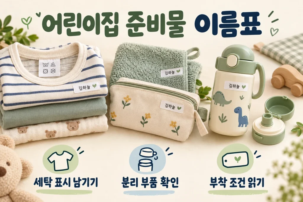 어린이집 준비물 이름표 붙이는 법, 여벌옷·수건·물통 표시와 세탁 전 확인