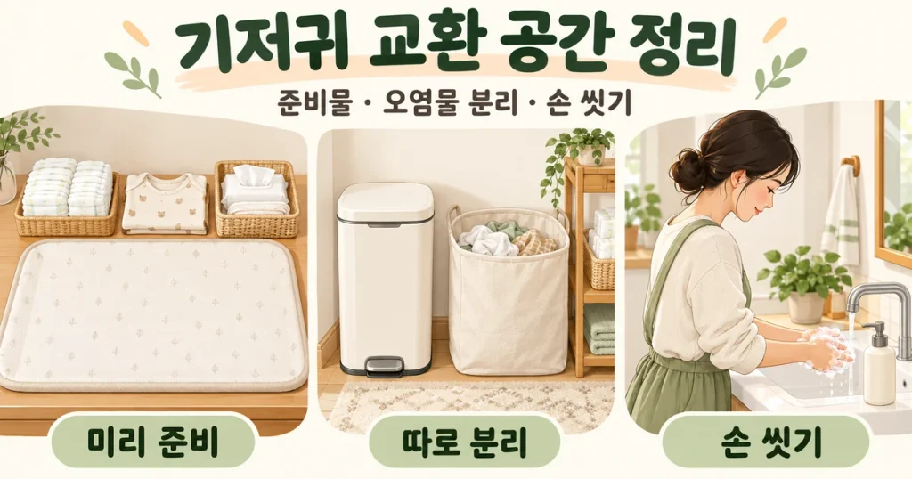 기저귀 교환 공간 정리, 준비물·오염물 분리·손 씻기 동선 만드는 법