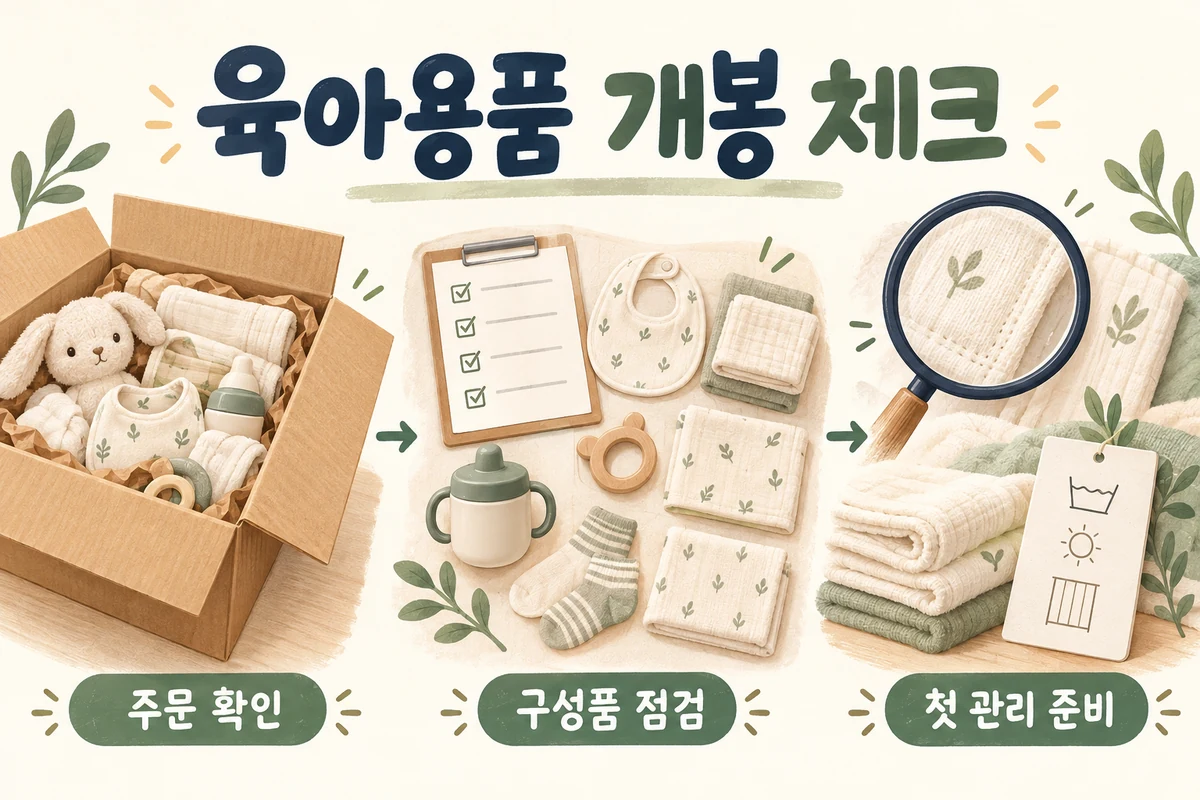 육아용품 주문 확인과 구성품 점검, 첫 관리 준비 순서